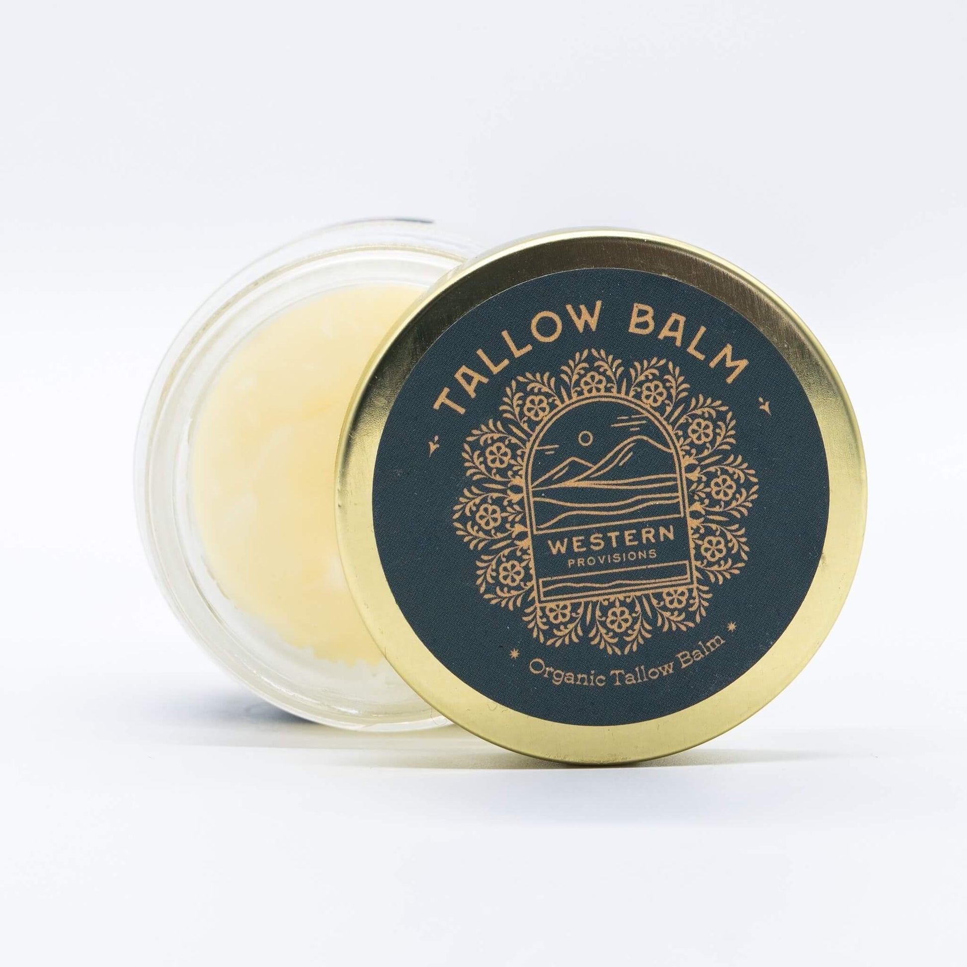 western provisions sandalwood tallow balm with cap open