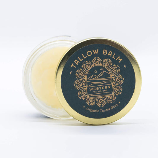 western provisions sandalwood tallow balm with cap open