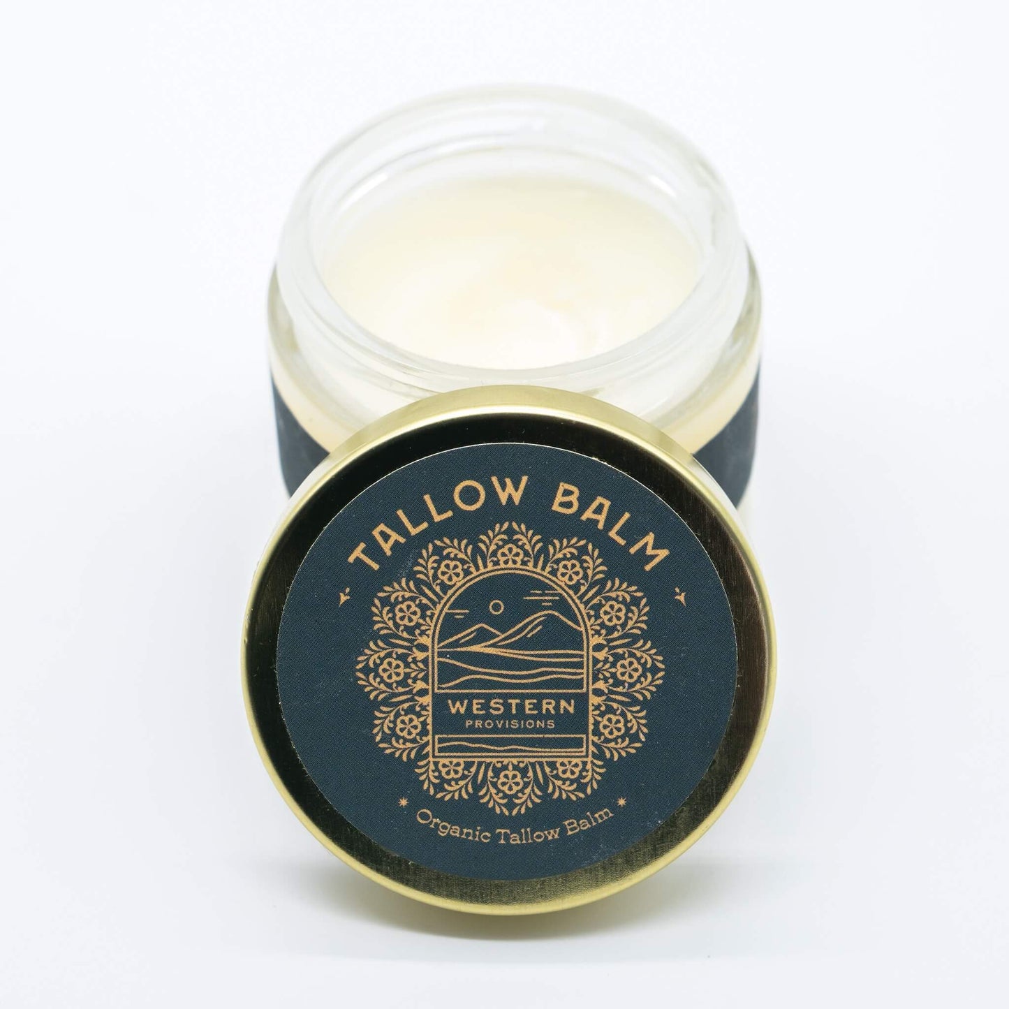 western provisions sandalwood tallow balm with cap open front view